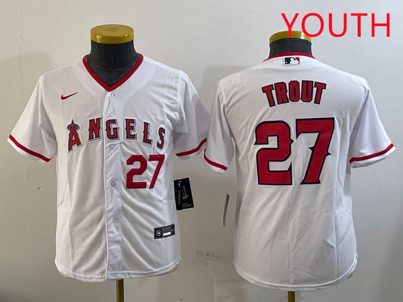 Youth Los Angeles Angels #27 Trout White Game 2025 Nike MLB Jersey style 5->youth mlb jersey->Youth Jersey